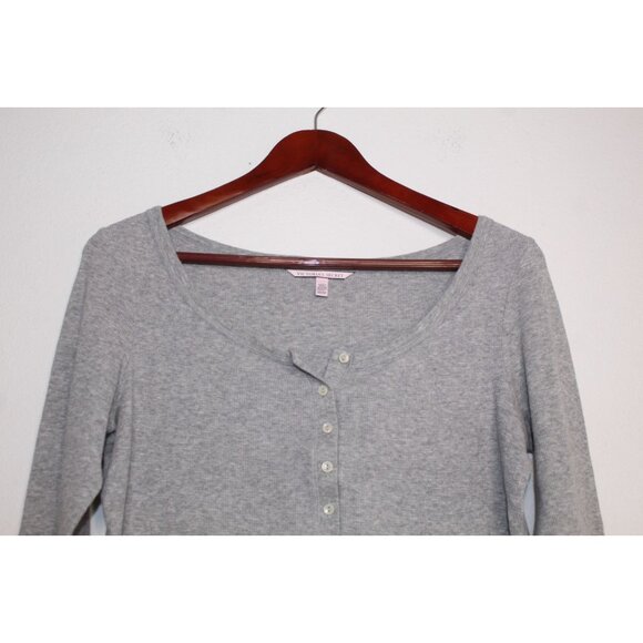 Victoria's Secret Henley Night Shirt Women's Size M Gray Knit 3/4 Sleeve Casual - Picture 2 of 9